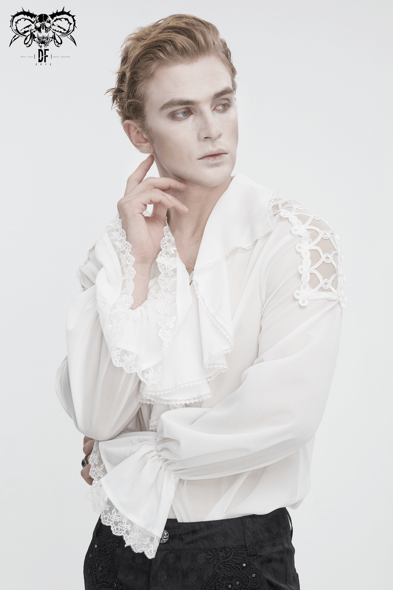 Men's vintage deep V-collar loose shirt with ruffle sleeves, showcasing unique alternative style and comfort.
