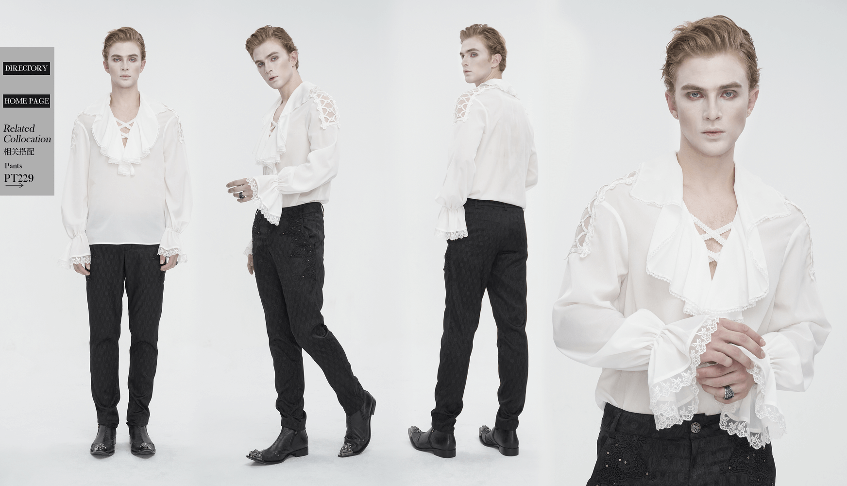 Men's vintage deep V-collar shirt with ruffle sleeves, showcasing a unique alternative style.