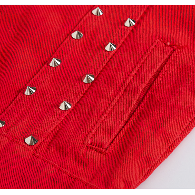 Vintage Denim Vest / Men's Red Revit Sleeveless Jacket - HARD'N'HEAVY