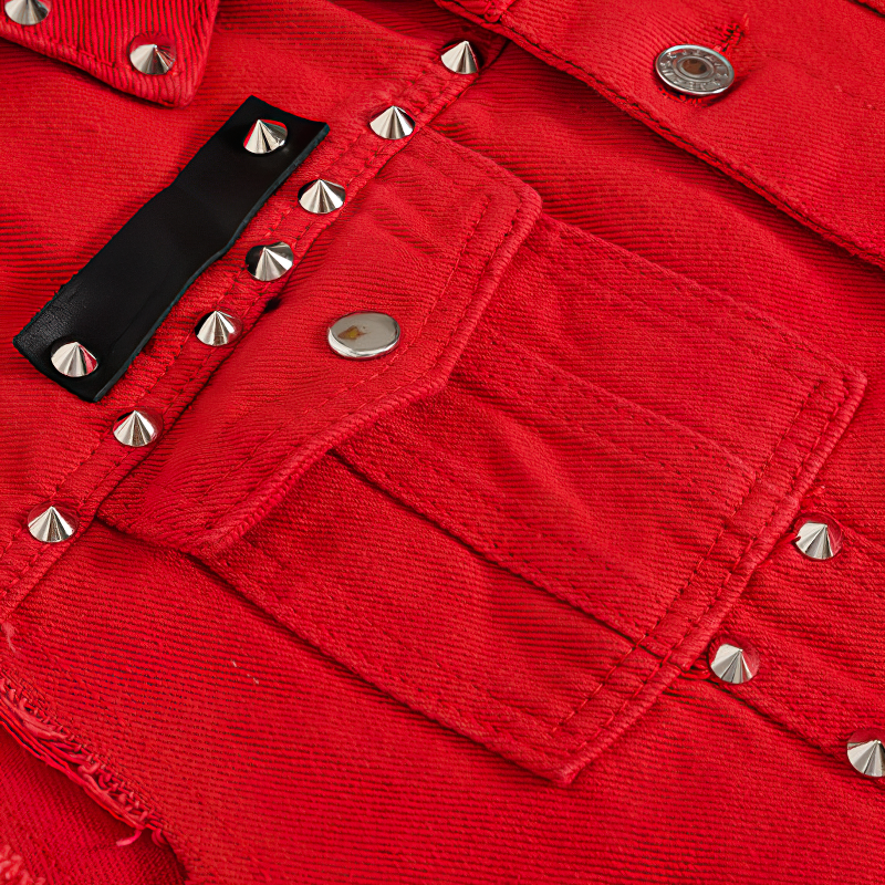 Vintage Denim Vest / Men's Red Revit Sleeveless Jacket - HARD'N'HEAVY