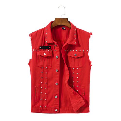 Vintage Denim Vest / Men's Red Revit Sleeveless Jacket