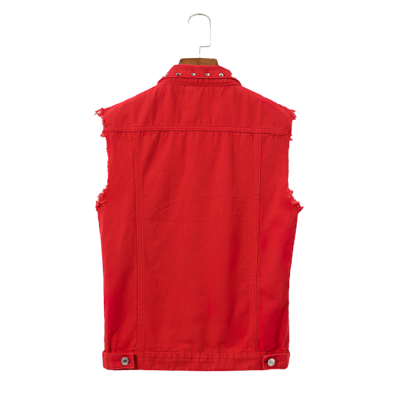 Vintage Denim Vest / Men's Red Revit Sleeveless Jacket - HARD'N'HEAVY