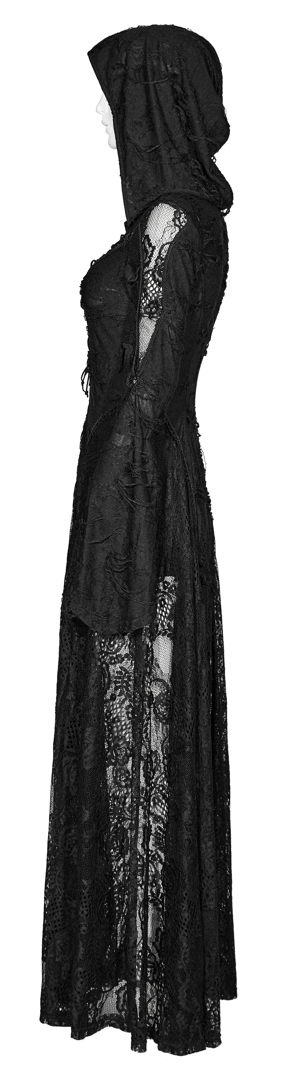 Vintage Elegance Gothic Lace Hooded Maxi Coat - HARD'N'HEAVY