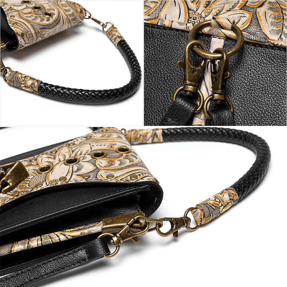 Vintage Embossed Handbag with Rivets and Skull / Women's Mini Bag - HARD'N'HEAVY