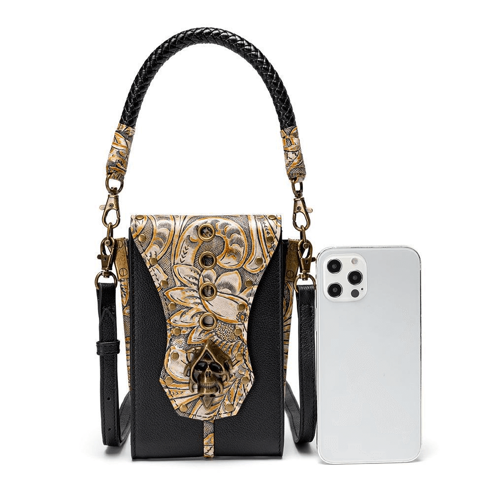 Vintage Embossed Handbag with Rivets and Skull / Women's Mini Bag - HARD'N'HEAVY