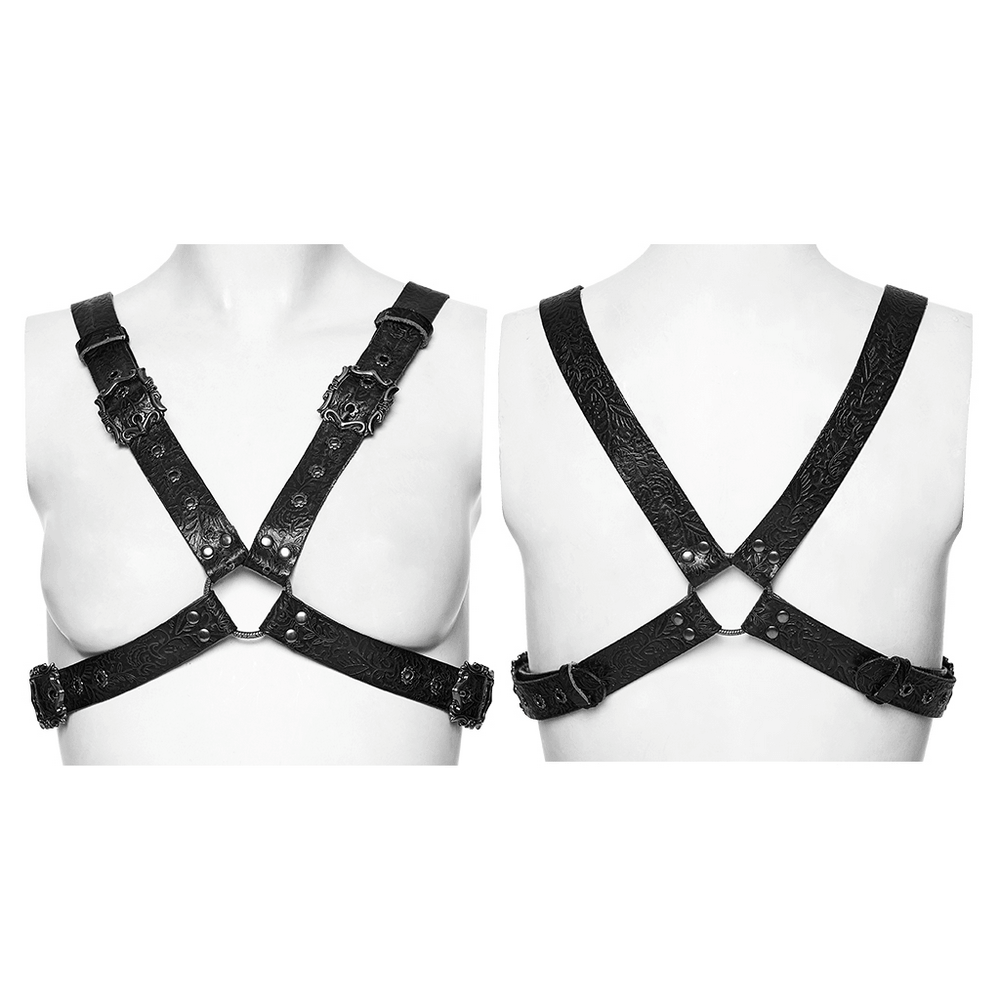 Vintage-Körpergeschirr aus geprägtem Leder mit Kreuzriemen