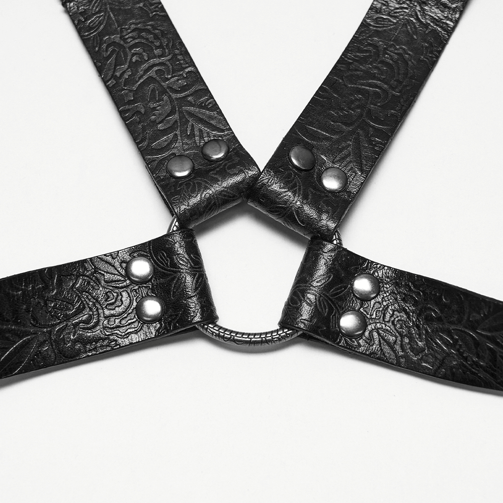 Vintage-Körpergeschirr aus geprägtem Leder mit Kreuzriemen