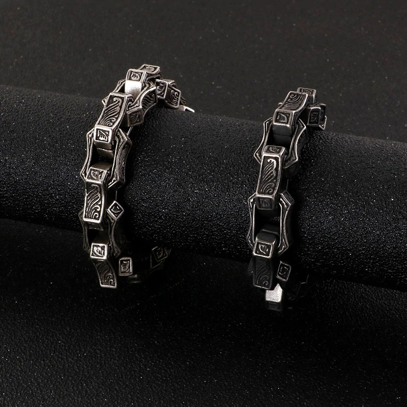 Vintage Engraving Square Bracelet / Men's Stainless Steel Cuff Chain / Punk Bangle Jewelry - HARD'N'HEAVY
