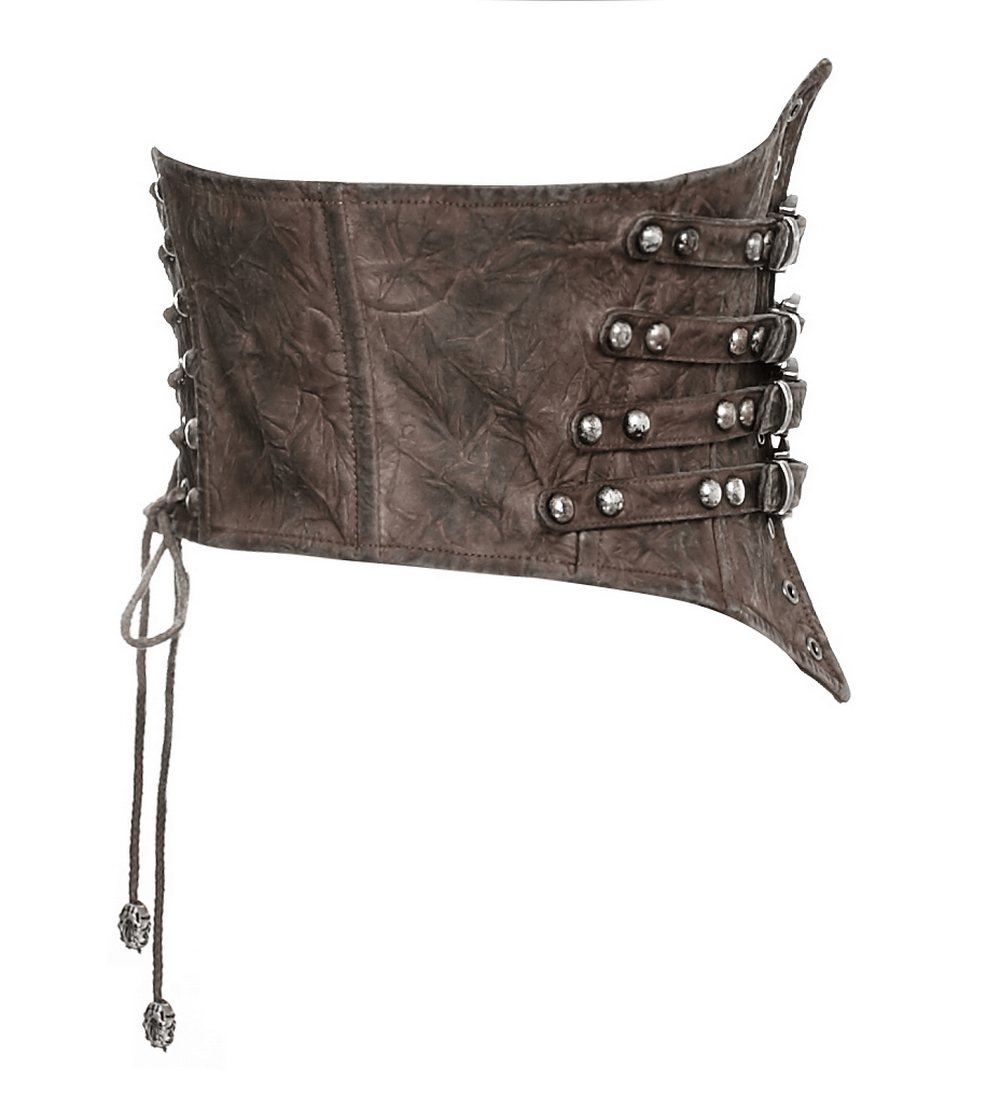 Vintage female corset belt with buckles and rivets, perfect for a chic steampunk look.