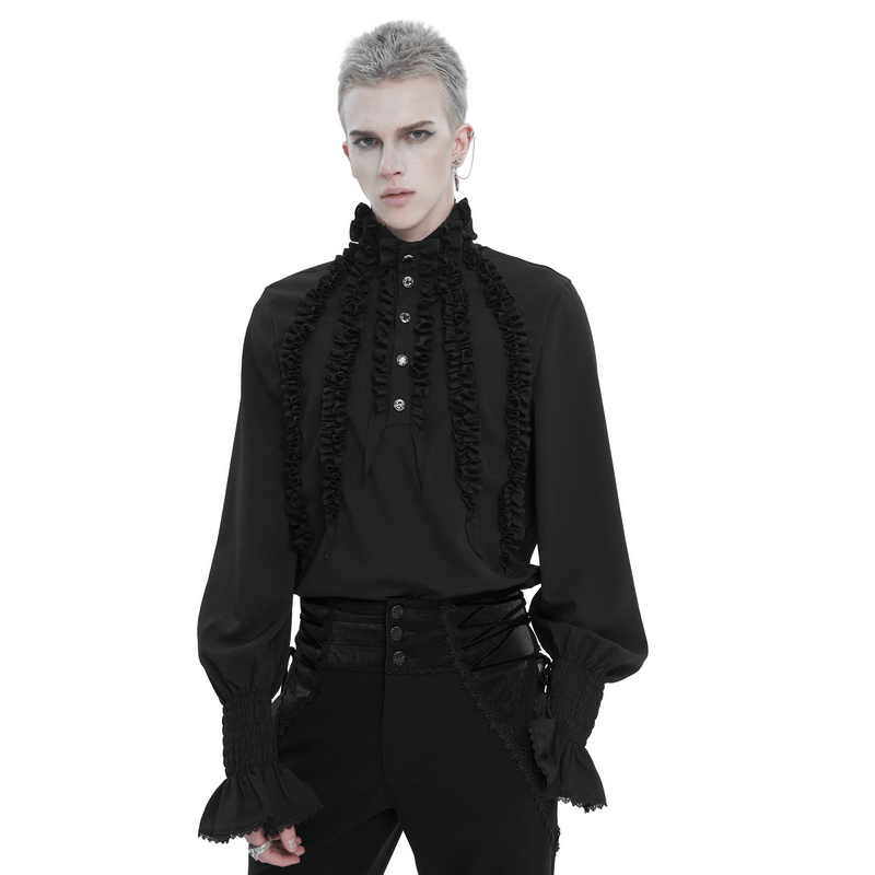 Vintage Frilly Long Sleeves Shirts with Buttons / Black Male Shirt wirg Ruffled Cuffs - HARD'N'HEAVY