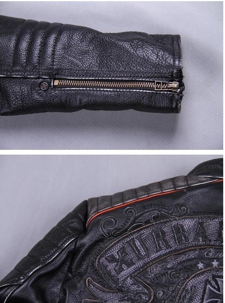 Vintage Genuine Leather Biker Jacket with Skull Cross on Back - HARD'N'HEAVY