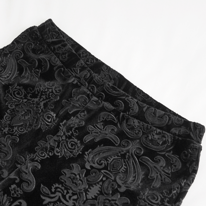 Vintage Gothic Floral Pattern Velvet Flared Pants for Women - HARD'N'HEAVY