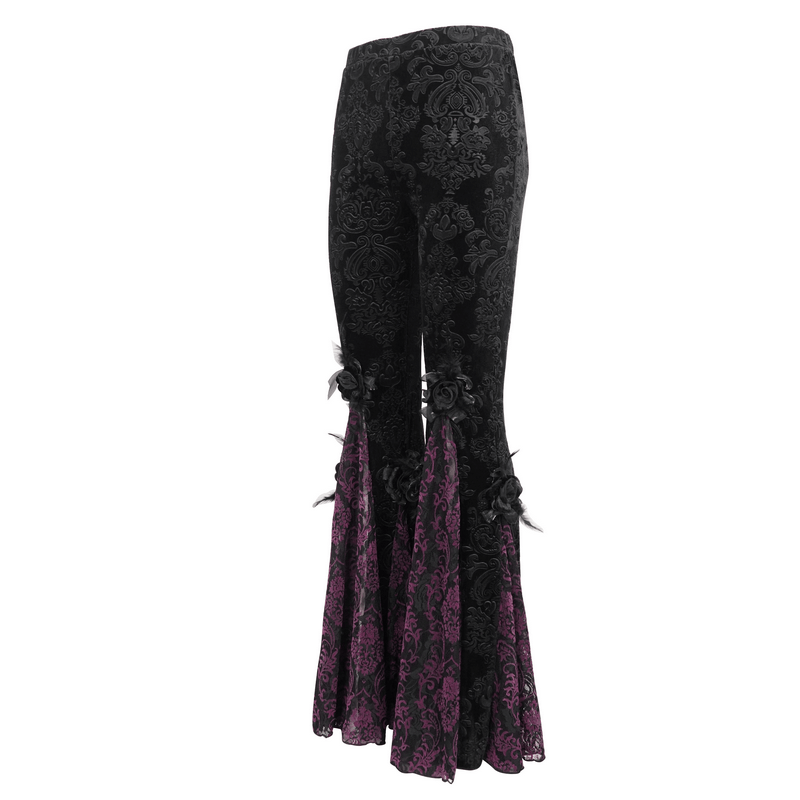 Vintage gothic floral pattern velvet flared pants for women, showcasing a stylish retro silhouette with luxurious texture.