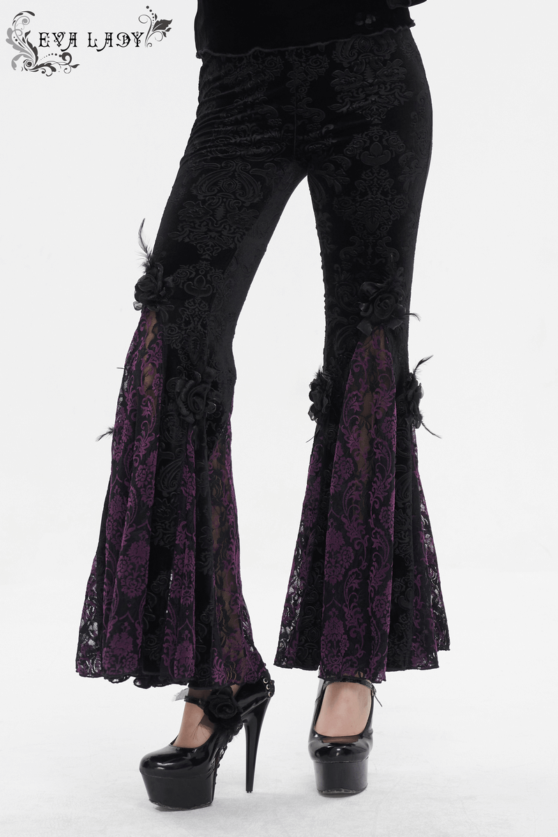 Vintage gothic floral pattern velvet flared pants, perfect for a unique gothic fashion statement.