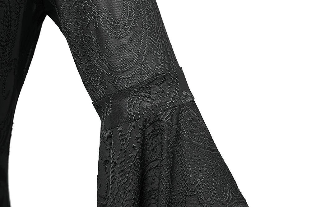 Close-up of intricate embroidery on the long sleeved Vintage Gothic Hooded Cape for Women.