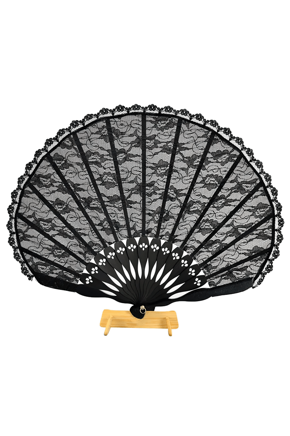 Accesorio de abanico plegable de bambú con encaje gótico vintage