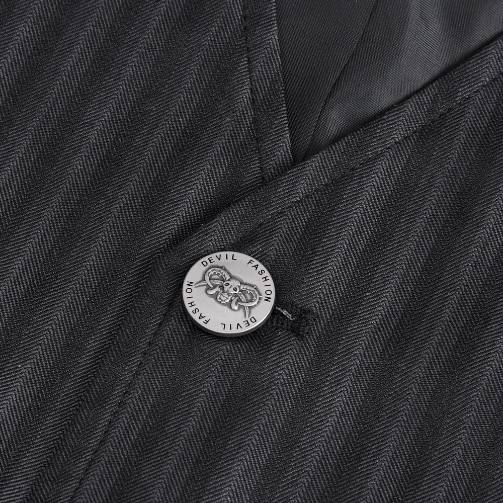 Close-up of a Vintage Gothic striped V-neck waistcoat button featuring a unique design for added flair.