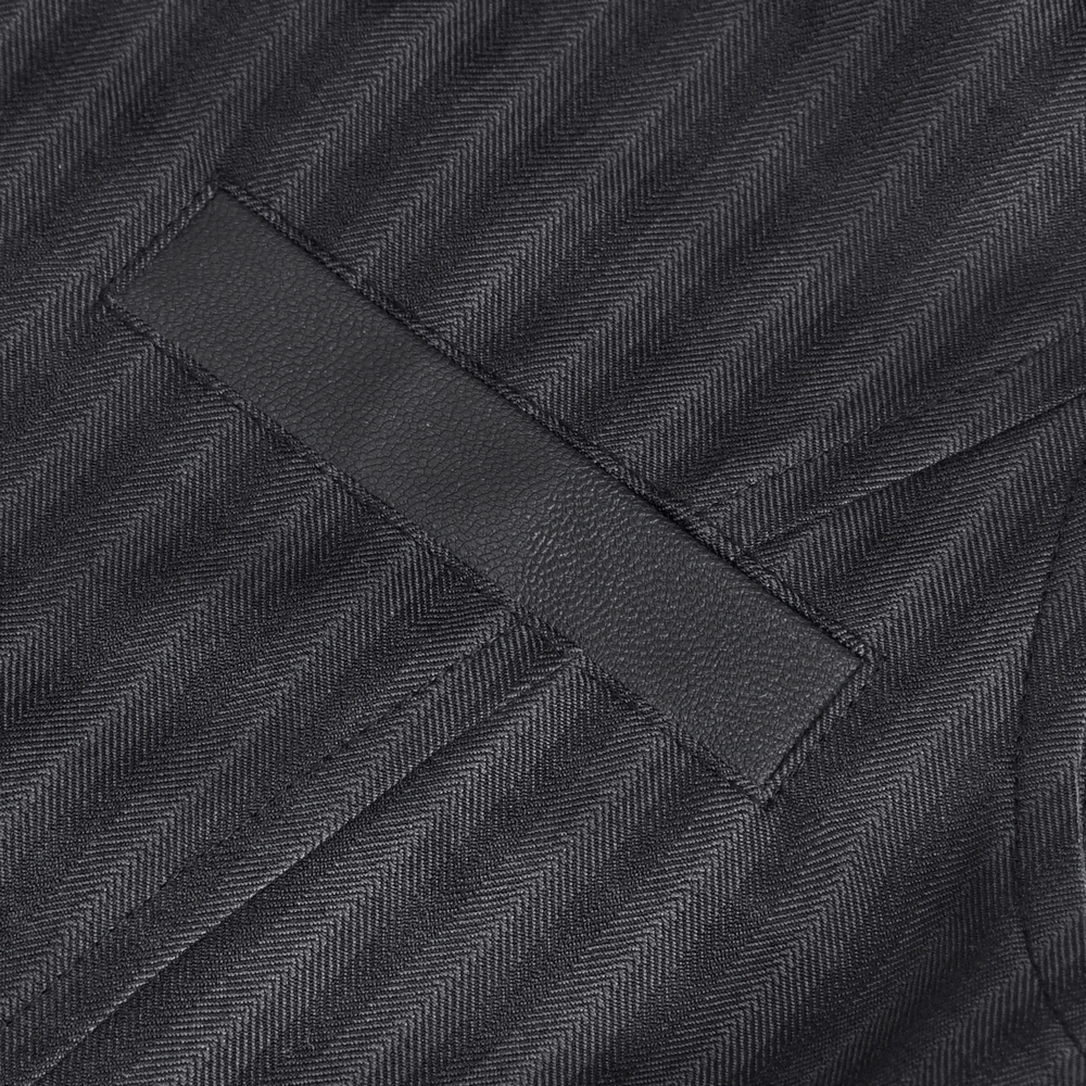 Close-up of a vintage gothic striped waistcoat showcasing a stylish front pocket design.