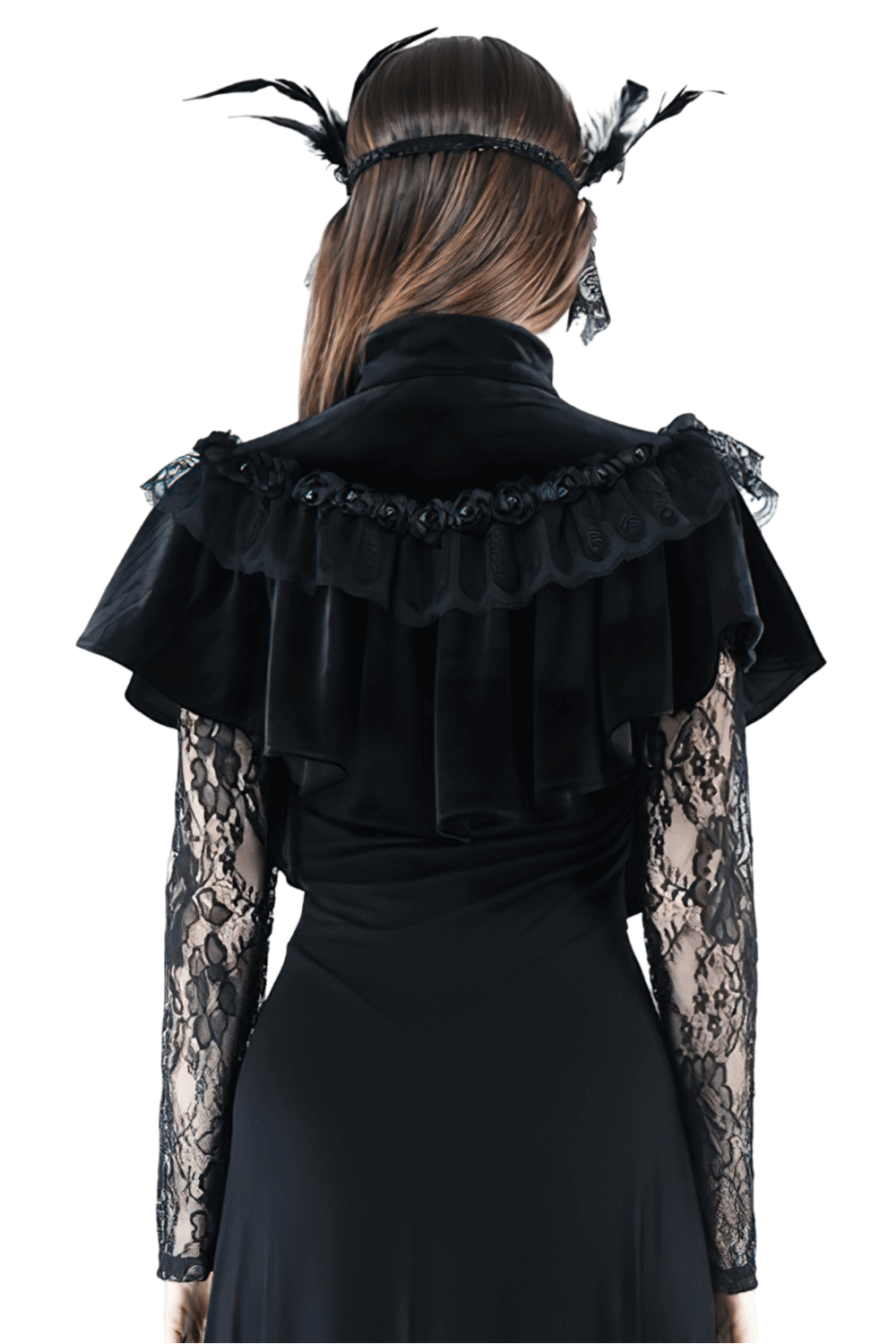 Vintage Gothic Velvet Capelet with Lace and Pearls