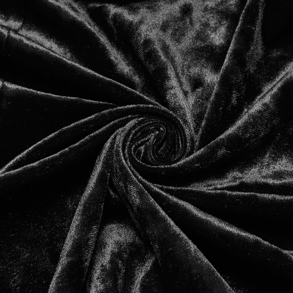 Close-up of soft black velvet fabric, showcasing rich texture perfect for a vintage gothic skirt.