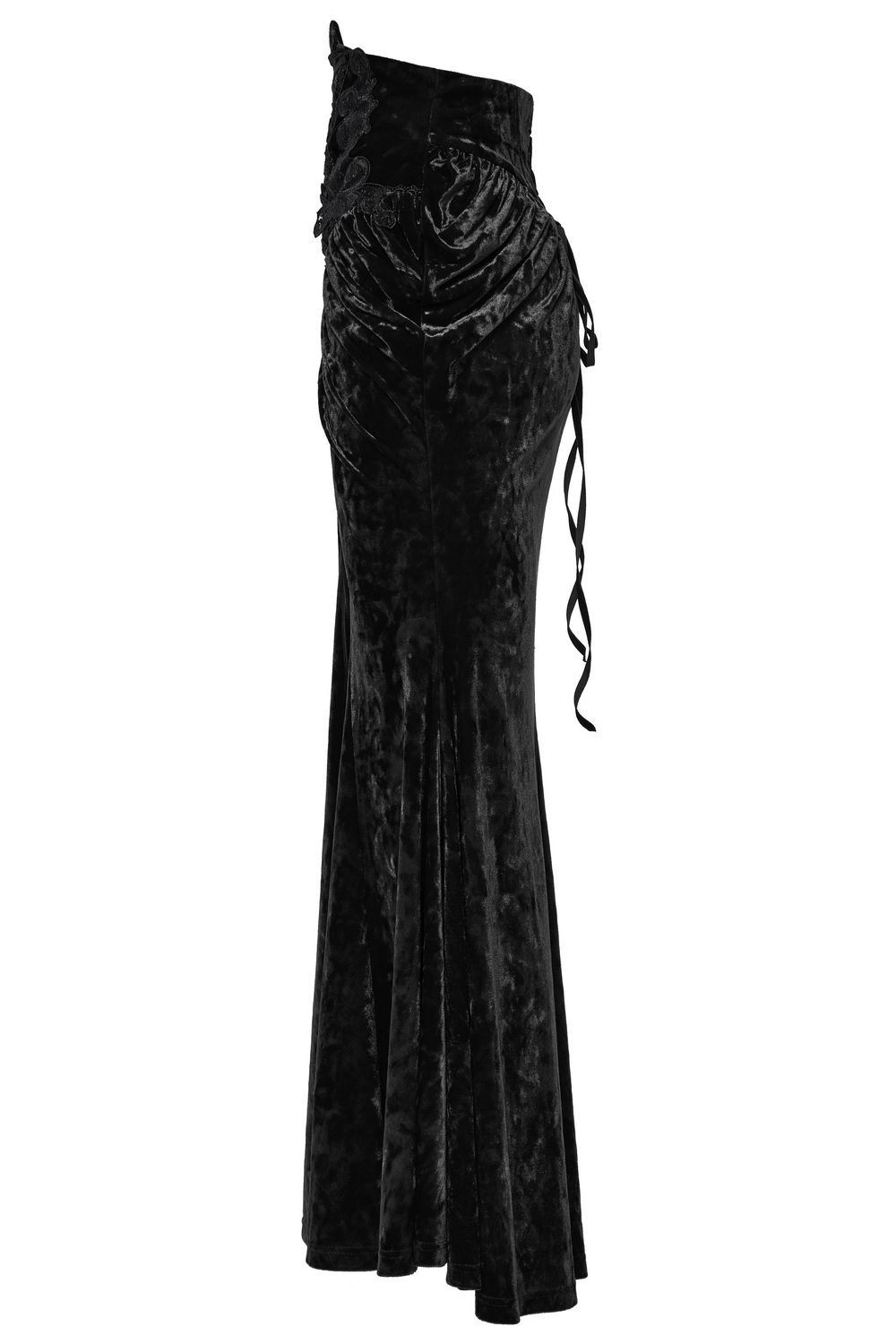 Vintage gothic velvet skirt with lace, pleats, and high waist design for a timeless dark elegance.
