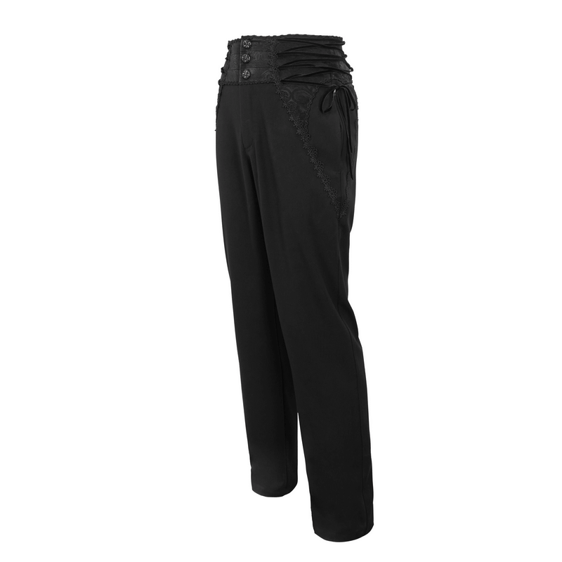 Black vintage high-waisted gothic pants with patterned buttons and lace-up detail for a striking style.