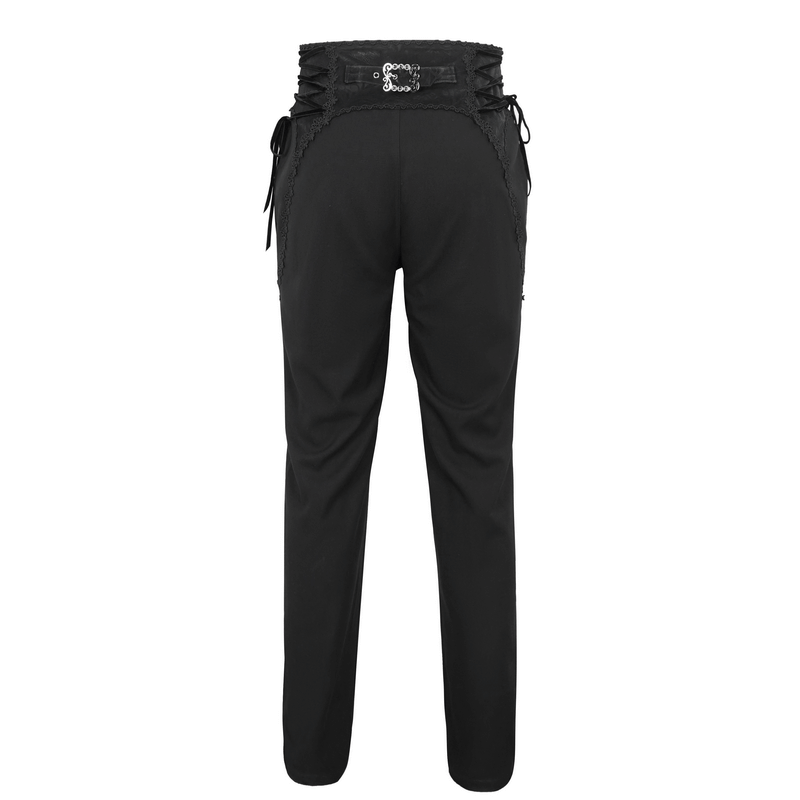 Vintage gothic high-waisted pants with lace-up waist and patterned buttons, showcasing a unique and edgy design.