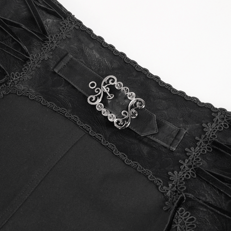 Vintage High-Waisted Pants with Patterned Buttons / Gothic Trousers with Lace-Up on Waist - HARD'N'HEAVY