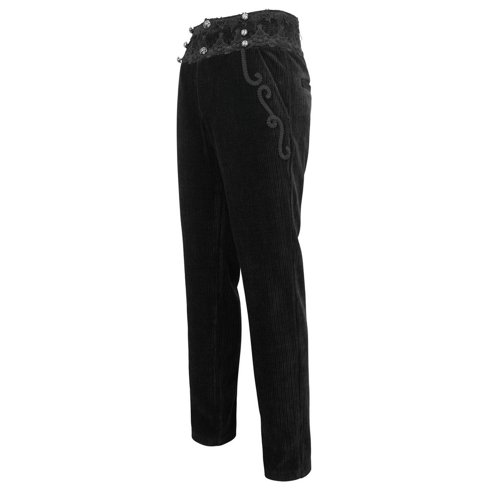 Vintage-Inspired Black Corduroy Pants with Lace Detail - HARD'N'HEAVY