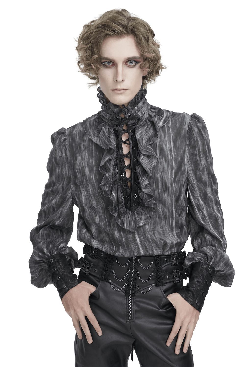 Vintage-Inspired Lace-Up Ruffle Gothic Shirt for Men