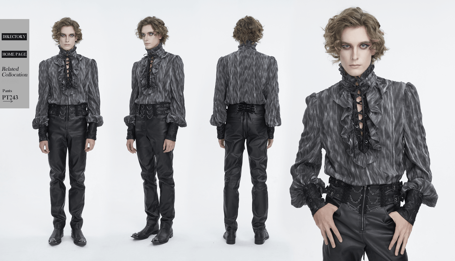 Vintage-Inspired Lace-Up Ruffle Gothic Shirt, showcasing Victorian elegance with modern twist, perfect for a gothic wardrobe.