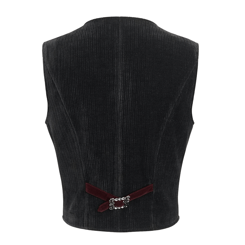 Back view of Men's Vintage Irregular Velvet V-Neck Waistcoat with elegant bow detail for a stylish look.