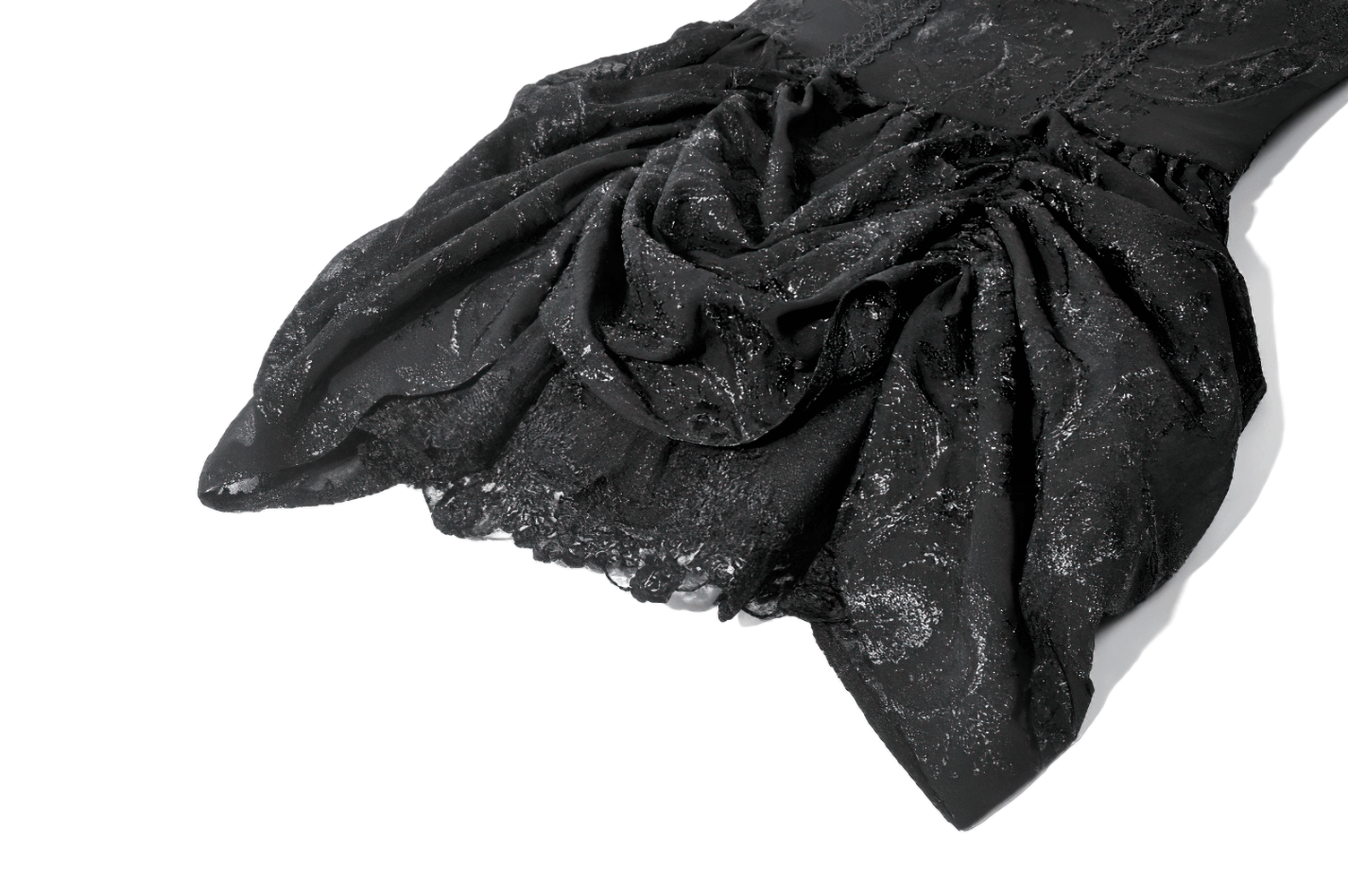 Vintage Lace Gothic Black Dress with Ruched Skirt for Women, featuring intricate lace and elegant ruched detailing.