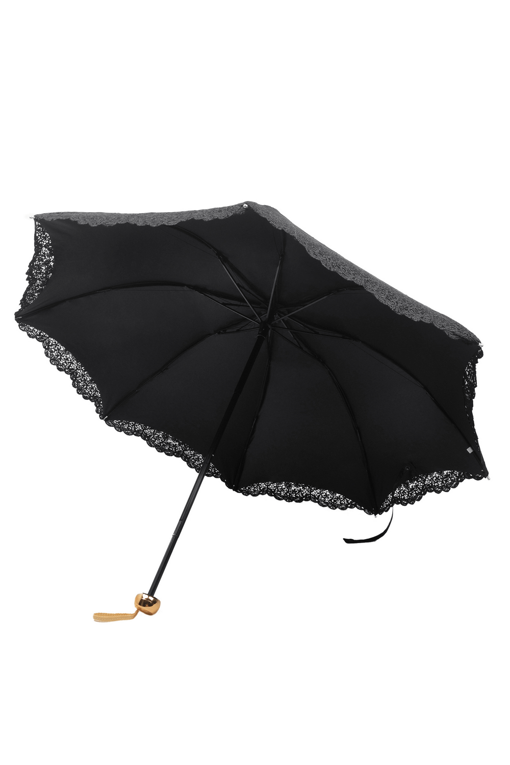 Paraguas gótico vintage con ribete de encaje y mango de madera