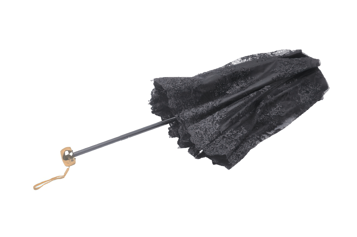 Paraguas gótico vintage con ribete de encaje y mango de madera