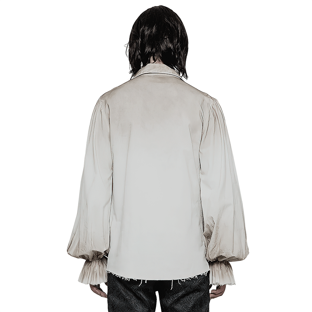 Back view of a vintage linen pirate shirt with puffy sleeves and an old-style finish.
