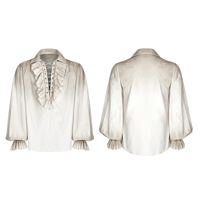 Vintage linen pirate shirt with eyelet lace-up front and long sleeves for a retro steampunk look.