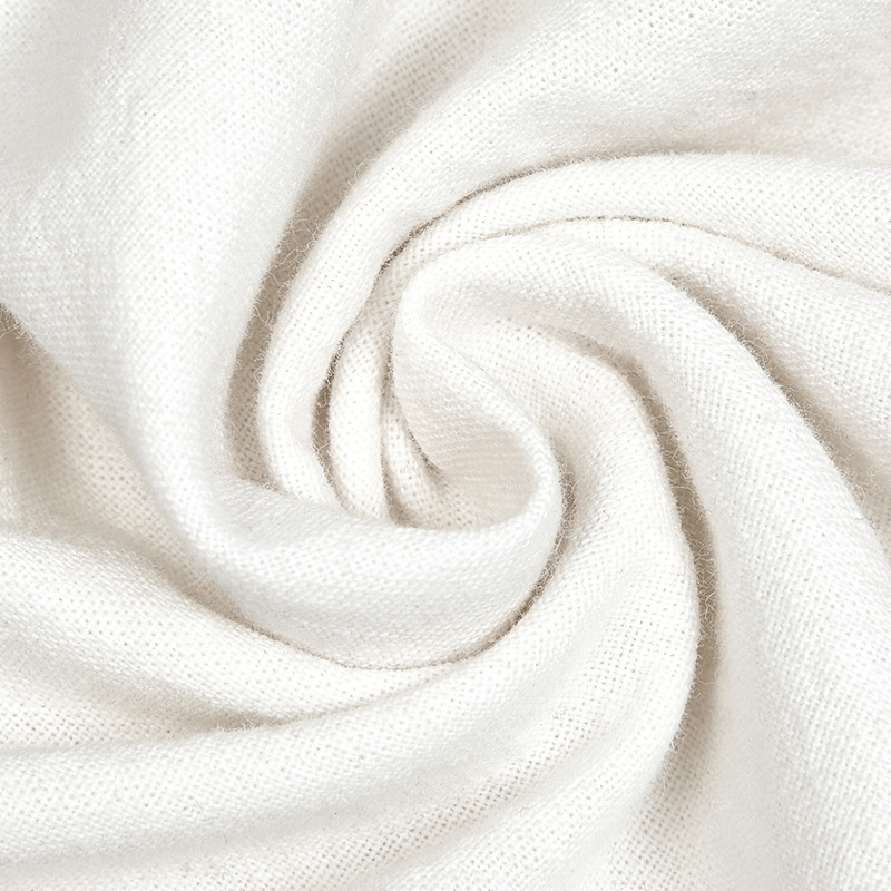 Close-up of soft, white linen fabric, showcasing a swirling texture ideal for vintage-style clothing.