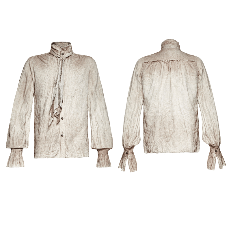 Vintage linen retro tie shirt with unique two-layer yoke design, perfect for steampunk fashion lovers.