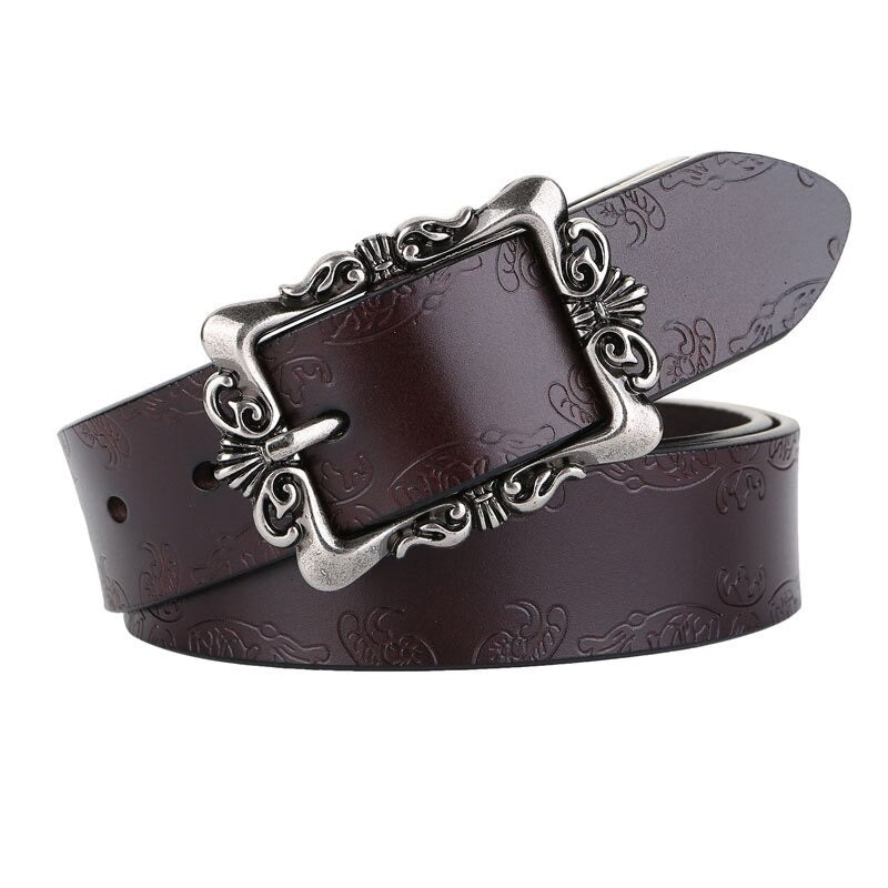 Vintage Luxury Women's Genuine Leather Belt / Fashion Engraved Belts for Jeans - HARD'N'HEAVY
