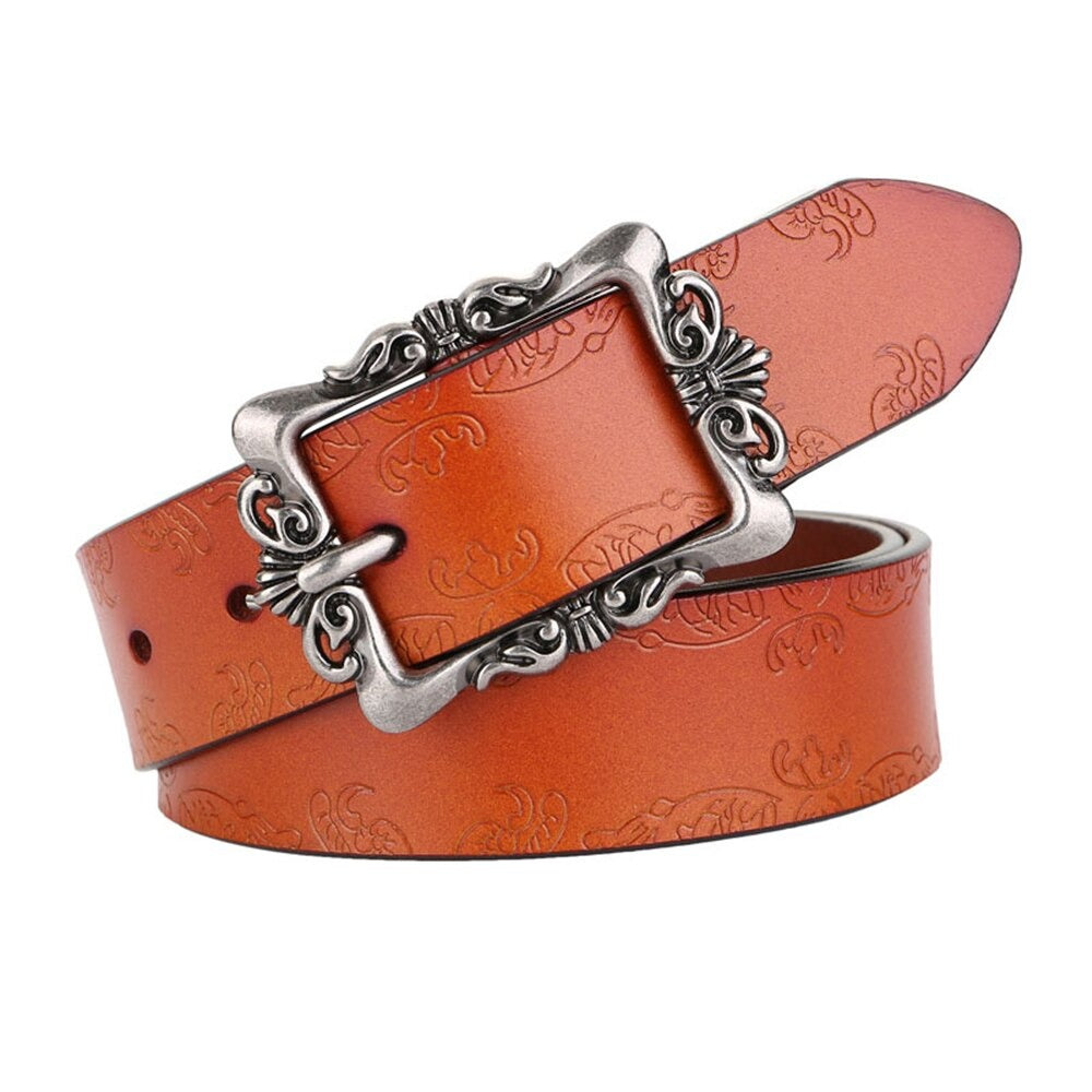 Vintage Luxury Women's Genuine Leather Belt / Fashion Engraved Belts for Jeans - HARD'N'HEAVY