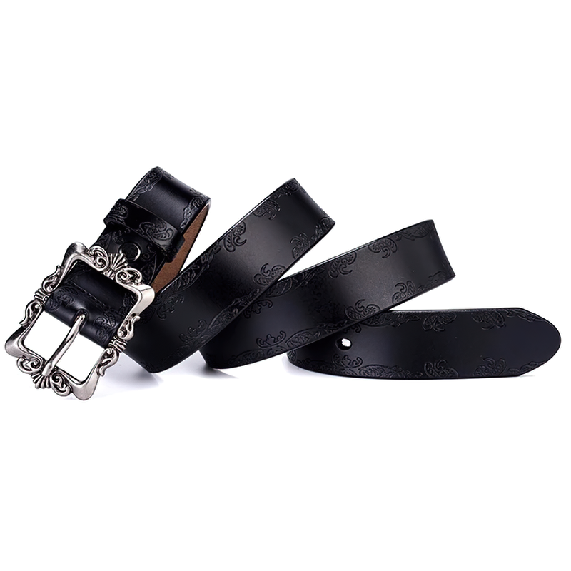 Vintage luxury women's genuine leather belt with stylish silver buckle, perfect for jeans and retro outfits.