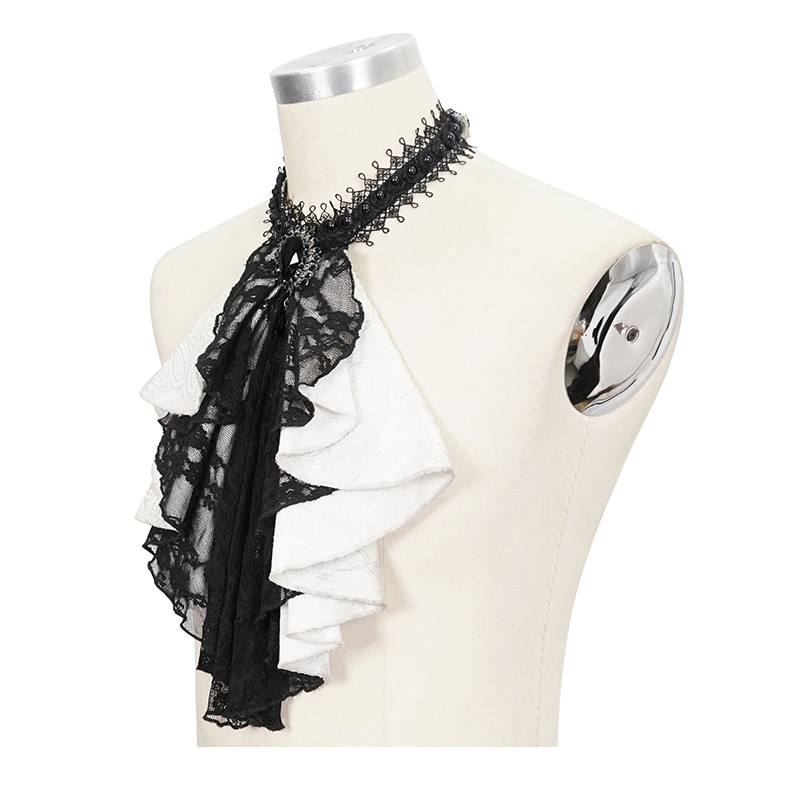 Vintage Male Elegant Black & White Frilly Tie /  Men's Accessories in Alternative Style - HARD'N'HEAVY