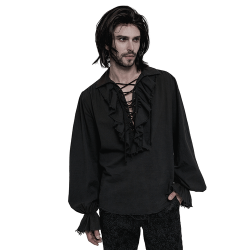 Vintage Men's Long Sleeves Gothic Shirt with Ruffle Front