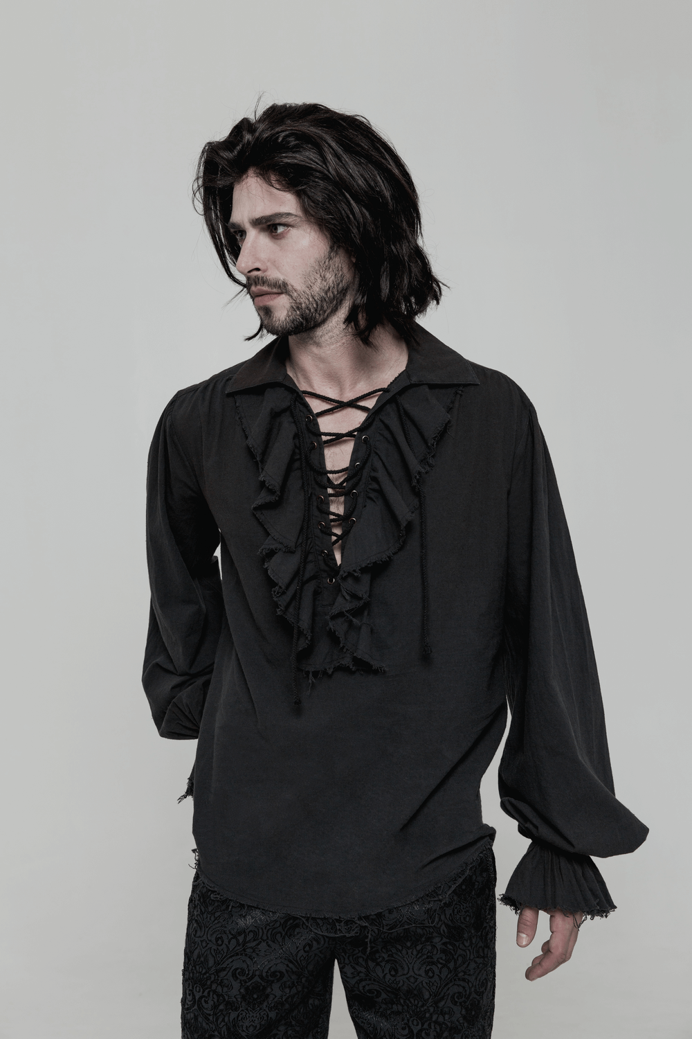 Vintage Men's Long Sleeves Gothic Shirt with Ruffle Front - HARD'N'HEAVY