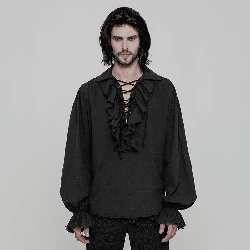 Vintage Men's Long Sleeves Gothic Shirt with Ruffle Front - HARD'N'HEAVY