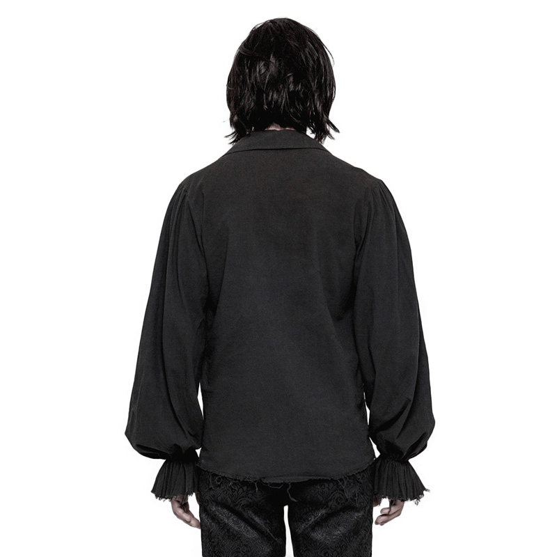 Back view of a vintage men's Gothic shirt with ruffle cuffs, perfect for steampunk fashion and timeless style.