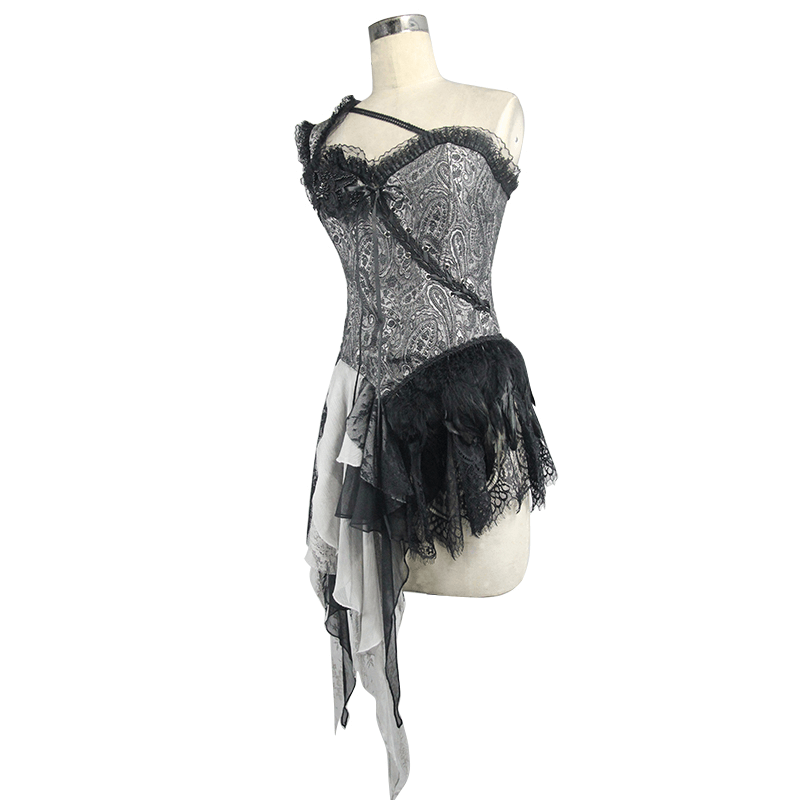 open lace back dress Vintage Pattern Gothic One-Shoulder Corset / Irregular Hem Top Corset with Lace Up On TH Back