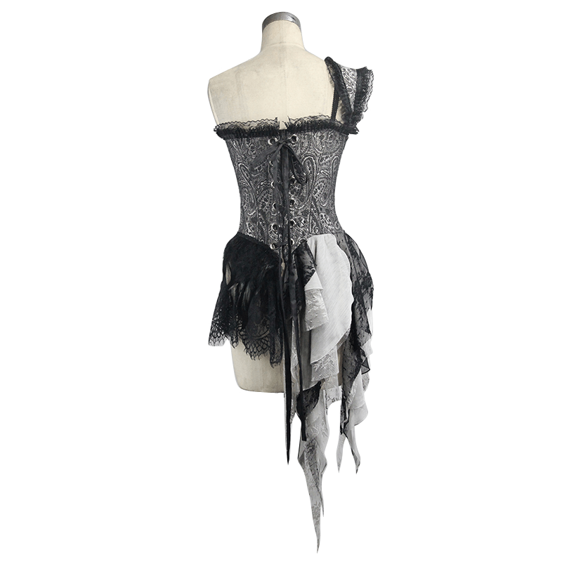 Vintage Gothic one-shoulder corset top with lace-up back and asymmetrical hem, perfect for a stylish wardrobe update.