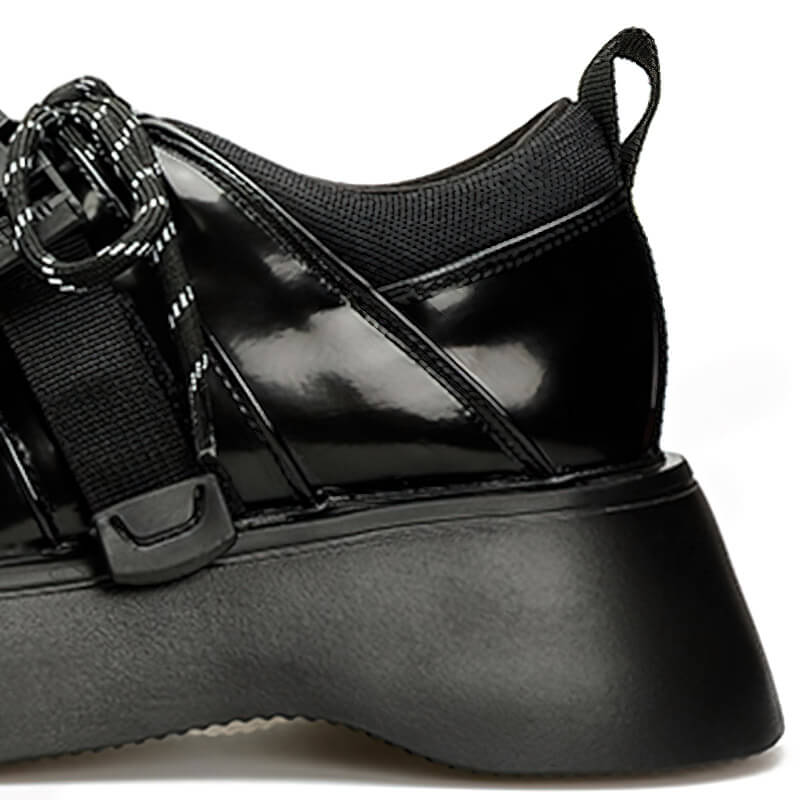 Vintage Platform Black Shoes for Women / Lace Up and Buckle Strap Wedge Shoes - HARD'N'HEAVY
